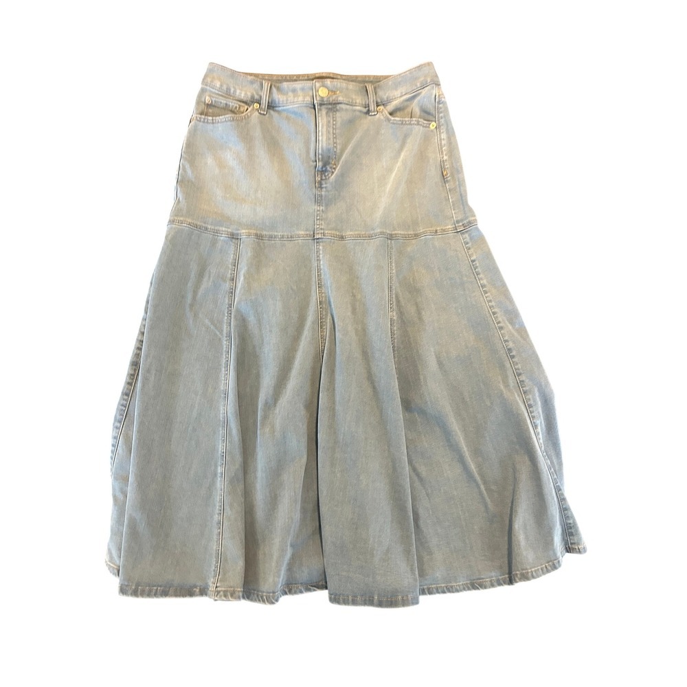 Torrid Denim Skirt Womens 12 Light Blue Excellent Paneled Midi 1593